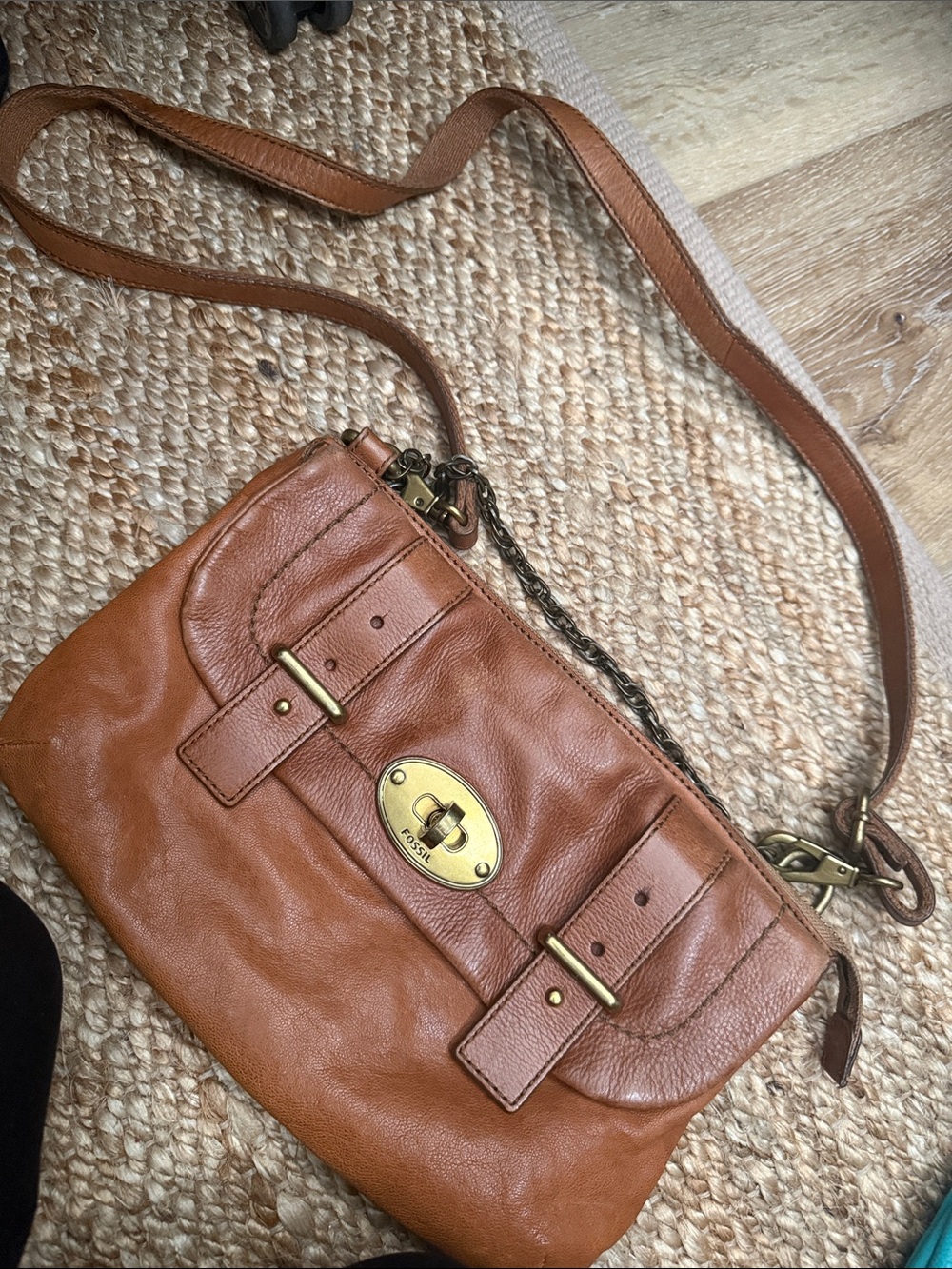 Leather Crossbody Bag in Cognac Brown